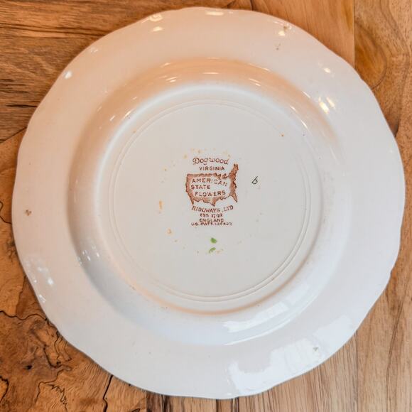 Pair of Vintage Dogwood VA Plates-American State Flowers-Ridgways Ltd of England - Picture 6 of 9